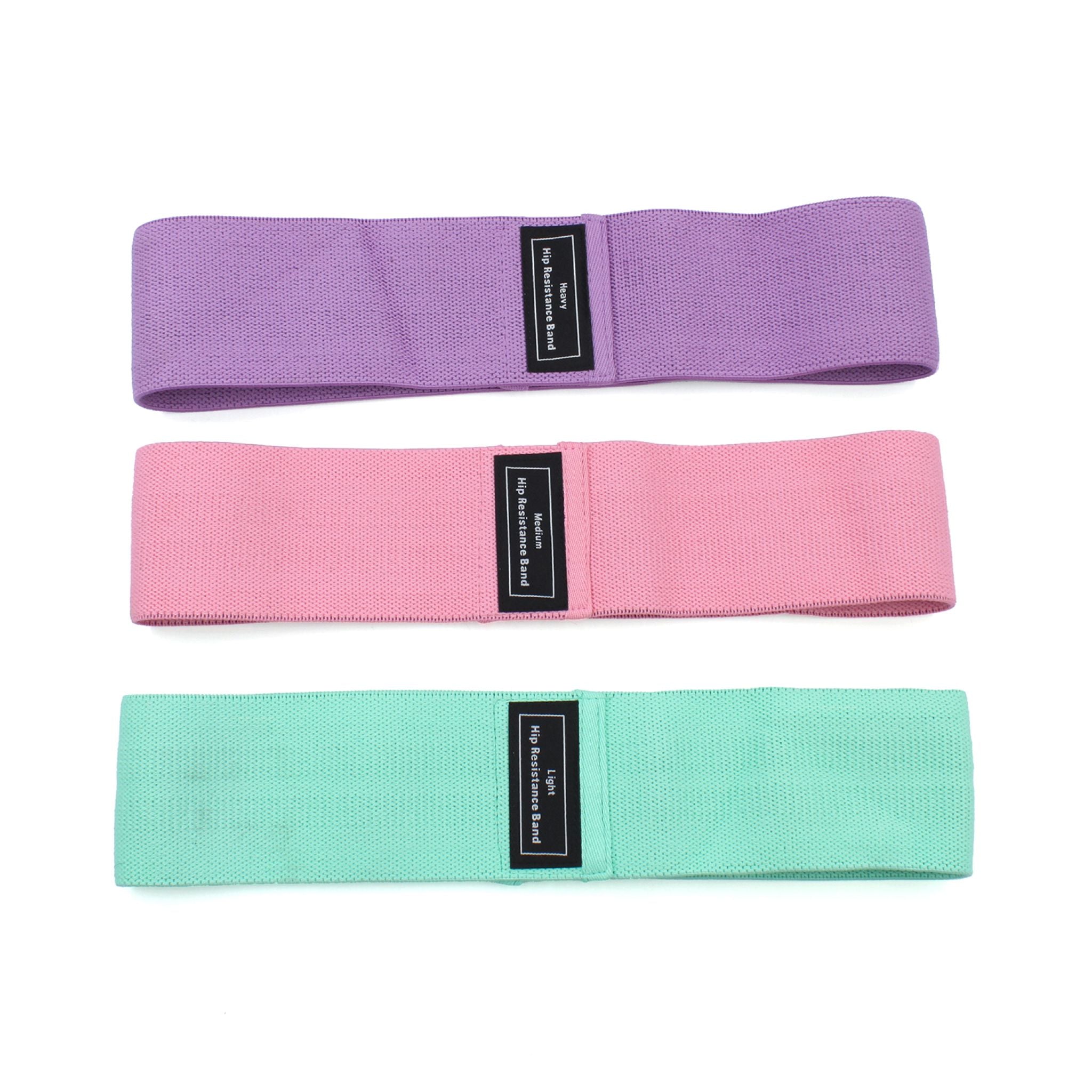 Fabric Hip Resistance Band Set of Purple, Pink, and Green