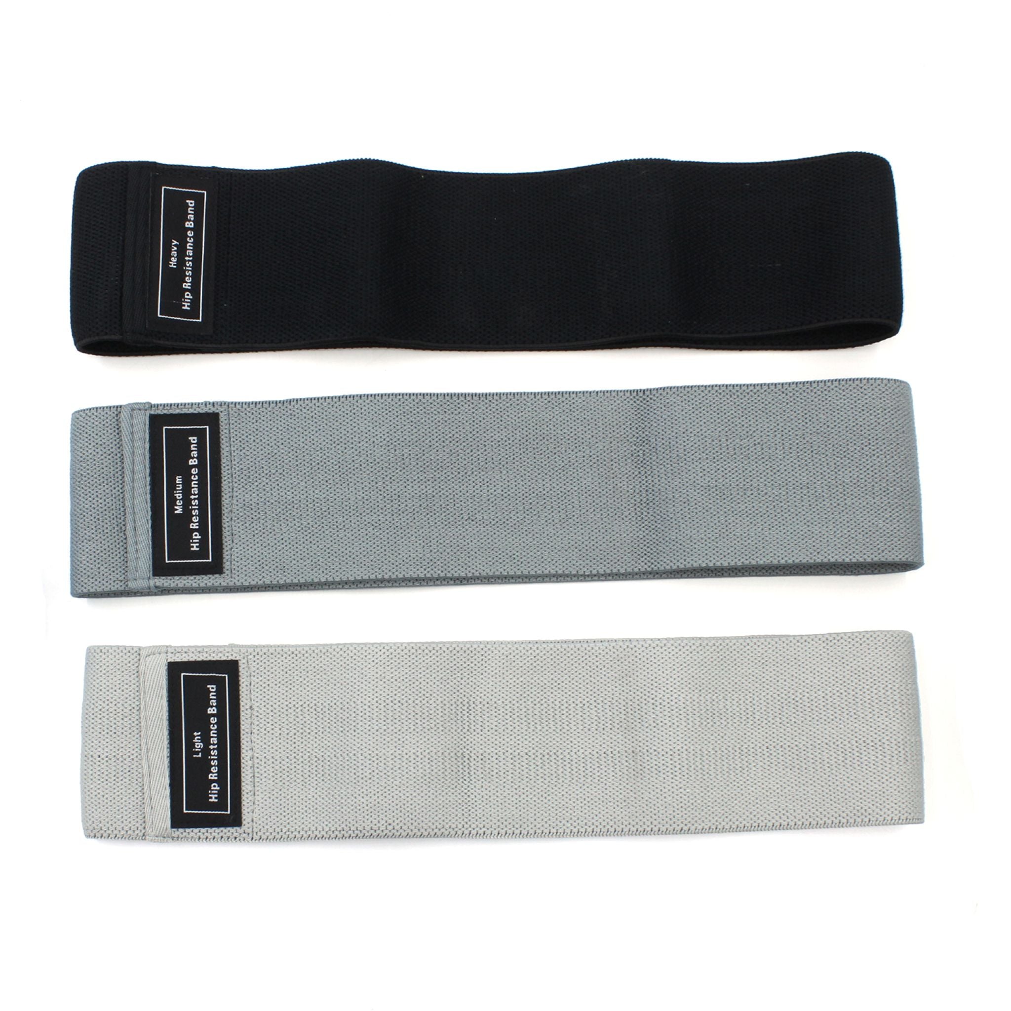 Fabric Hip Resistance Band Set of Black, Gray, and Light Gray