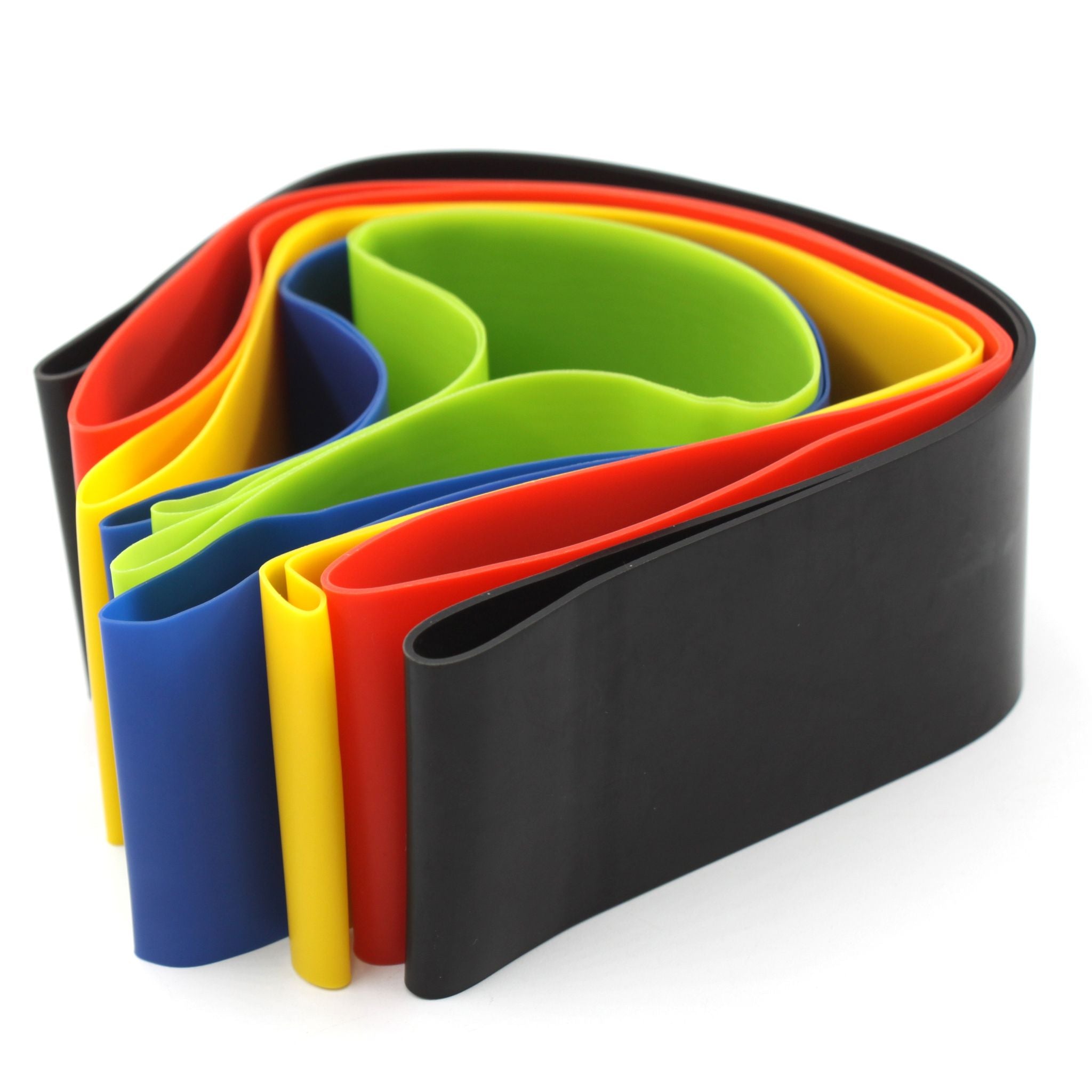 Multi-Colored Resistance Bands Folded Together at Express Gym Supply