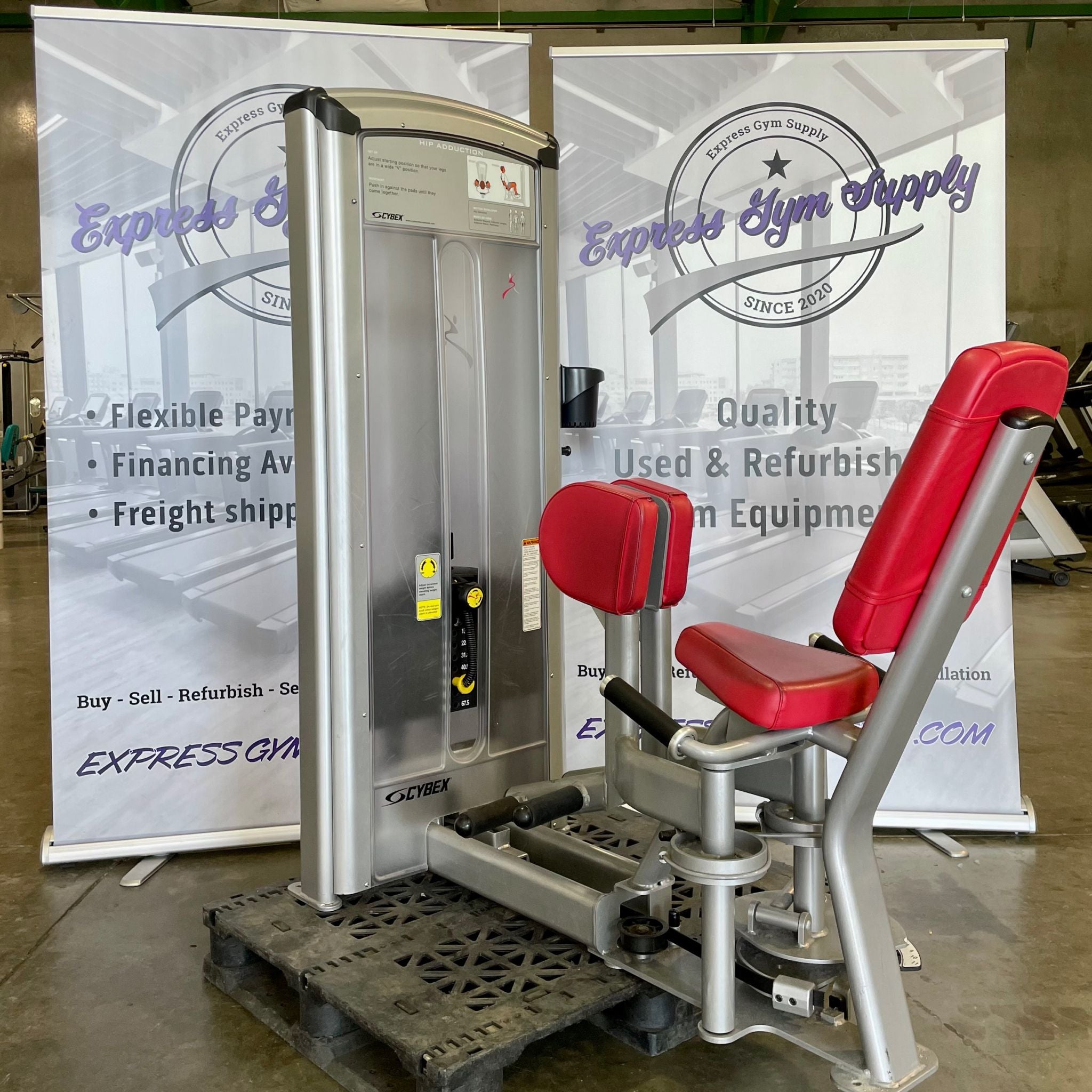 Left-side view of the Cybex VR3 Hip Adductor in Warehouse, Red