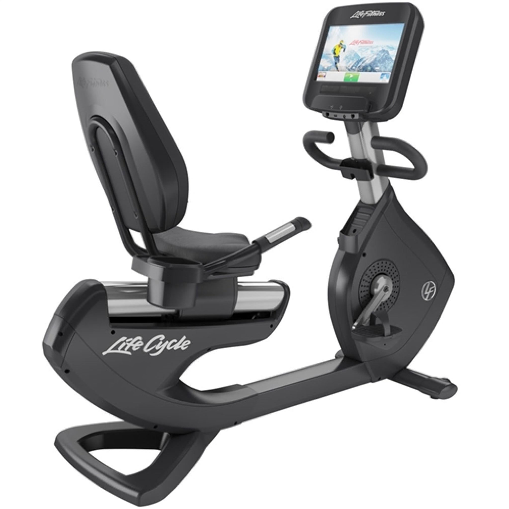 Back right view of the Life Fitness 95R Recumbent Bike with TV Screen