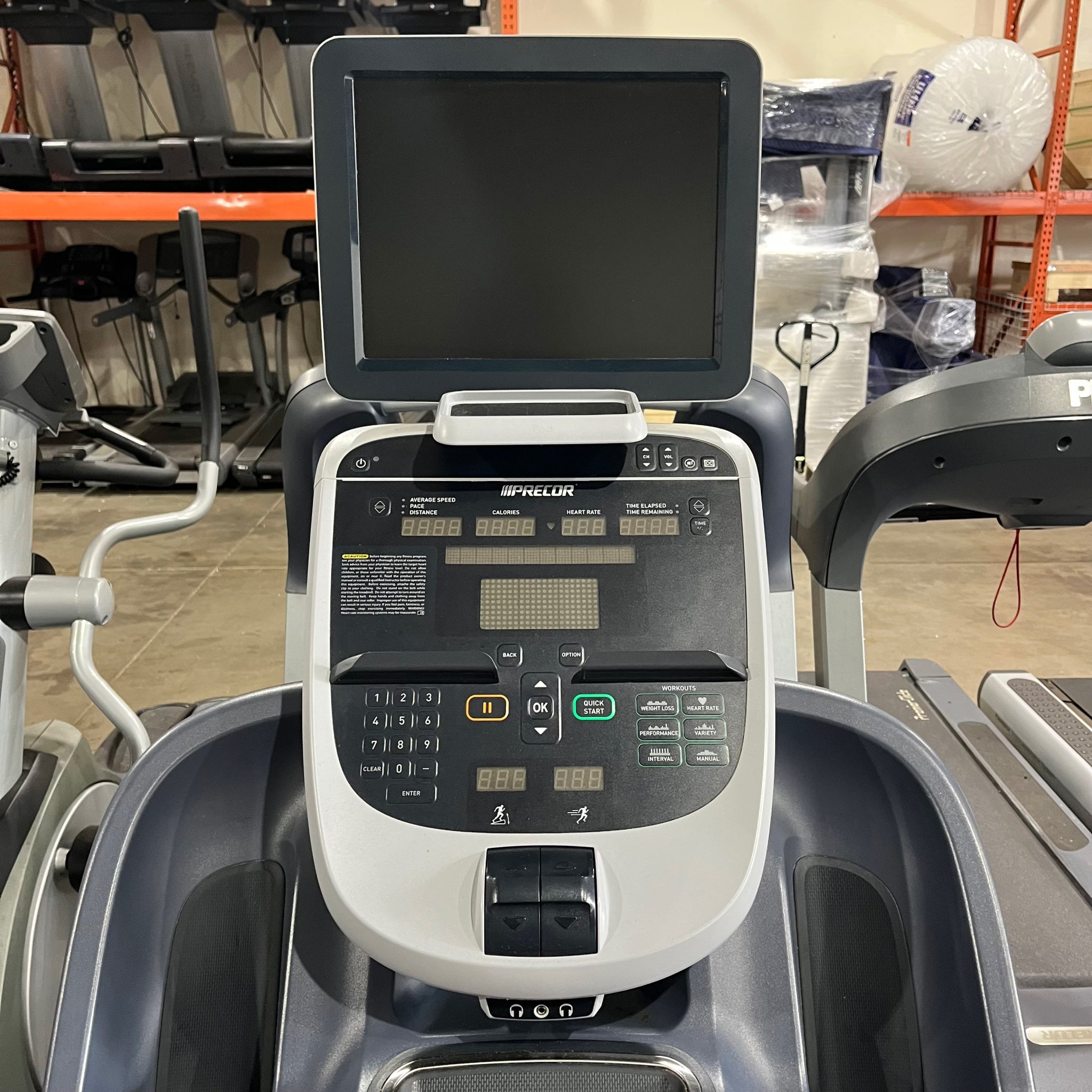 Console with the attached TV Screen on the Precor TRM 835 V2 Treadmill with TV Screen in Warehouse