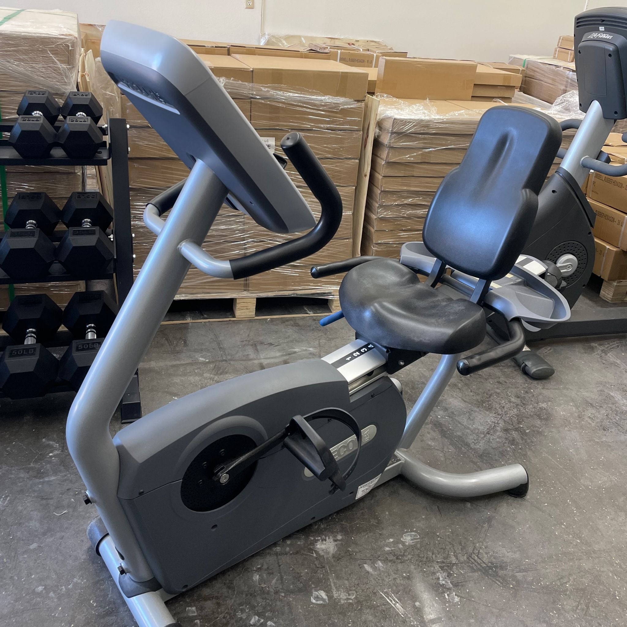 Front right view of the Precor c846i Recumbent Bike in Warehouse