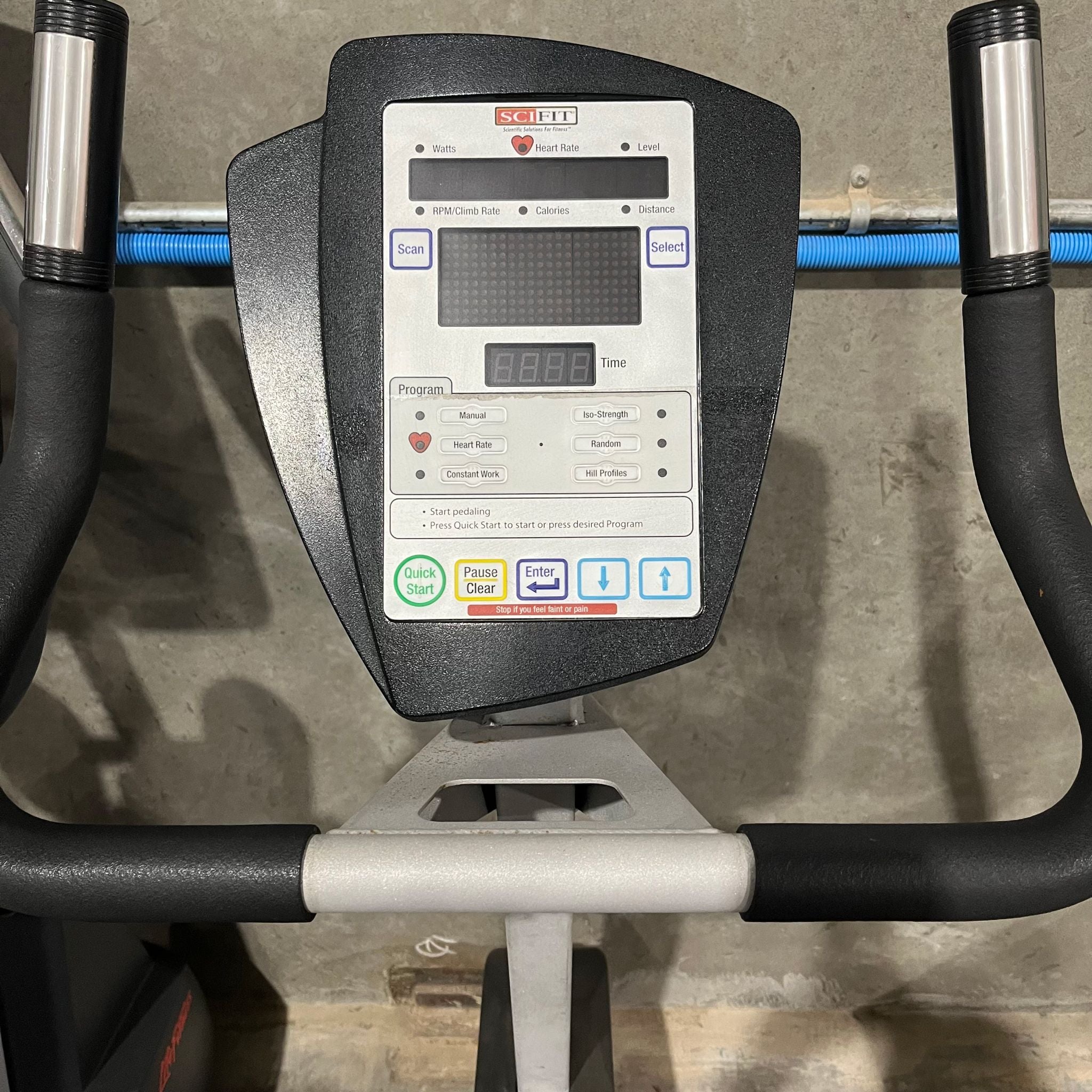 The multi-featured console on the SciFit ISO7000 Upright Bike in Warehouse